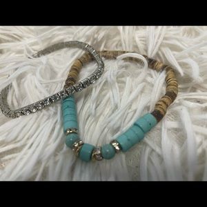 1 black gem necklace, 2 bracelets